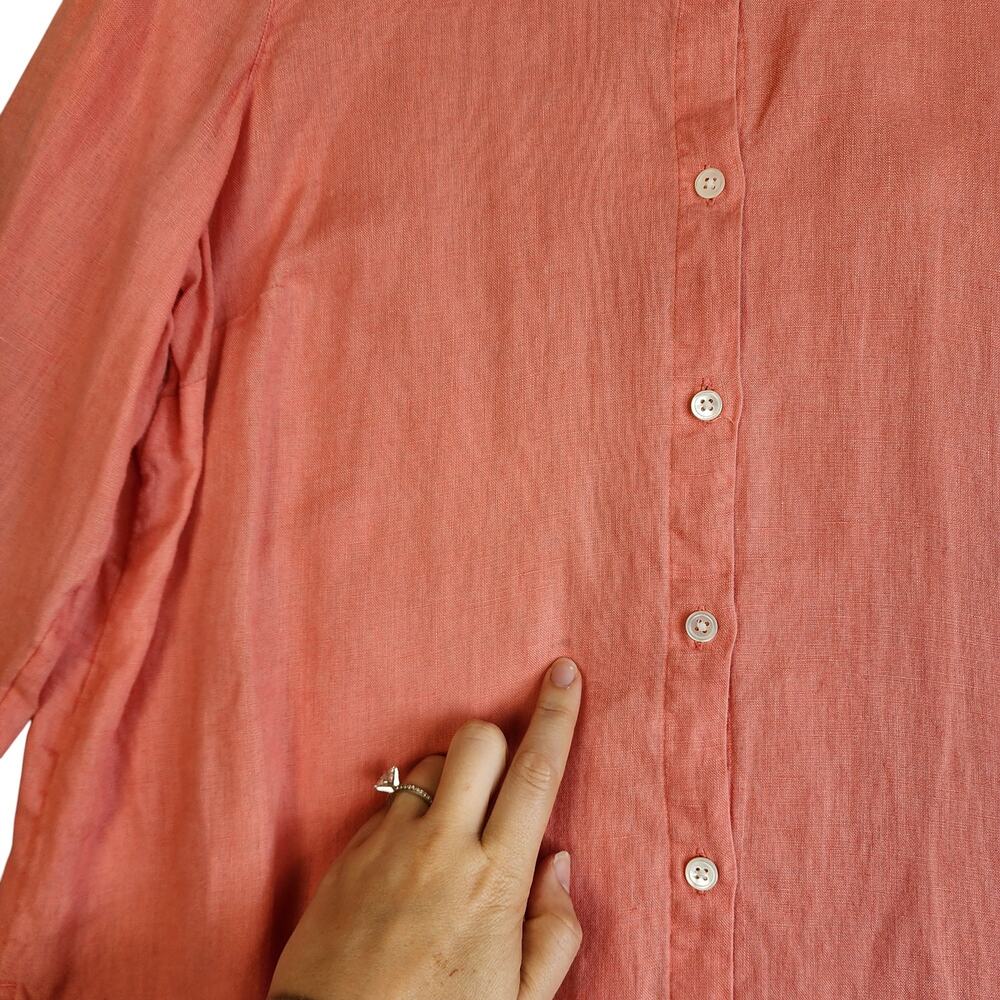 J Jill Womens Love Linen Button Down Tunic Top Size Medium Salmon‎ Pink Linen - Picture 3 of 10